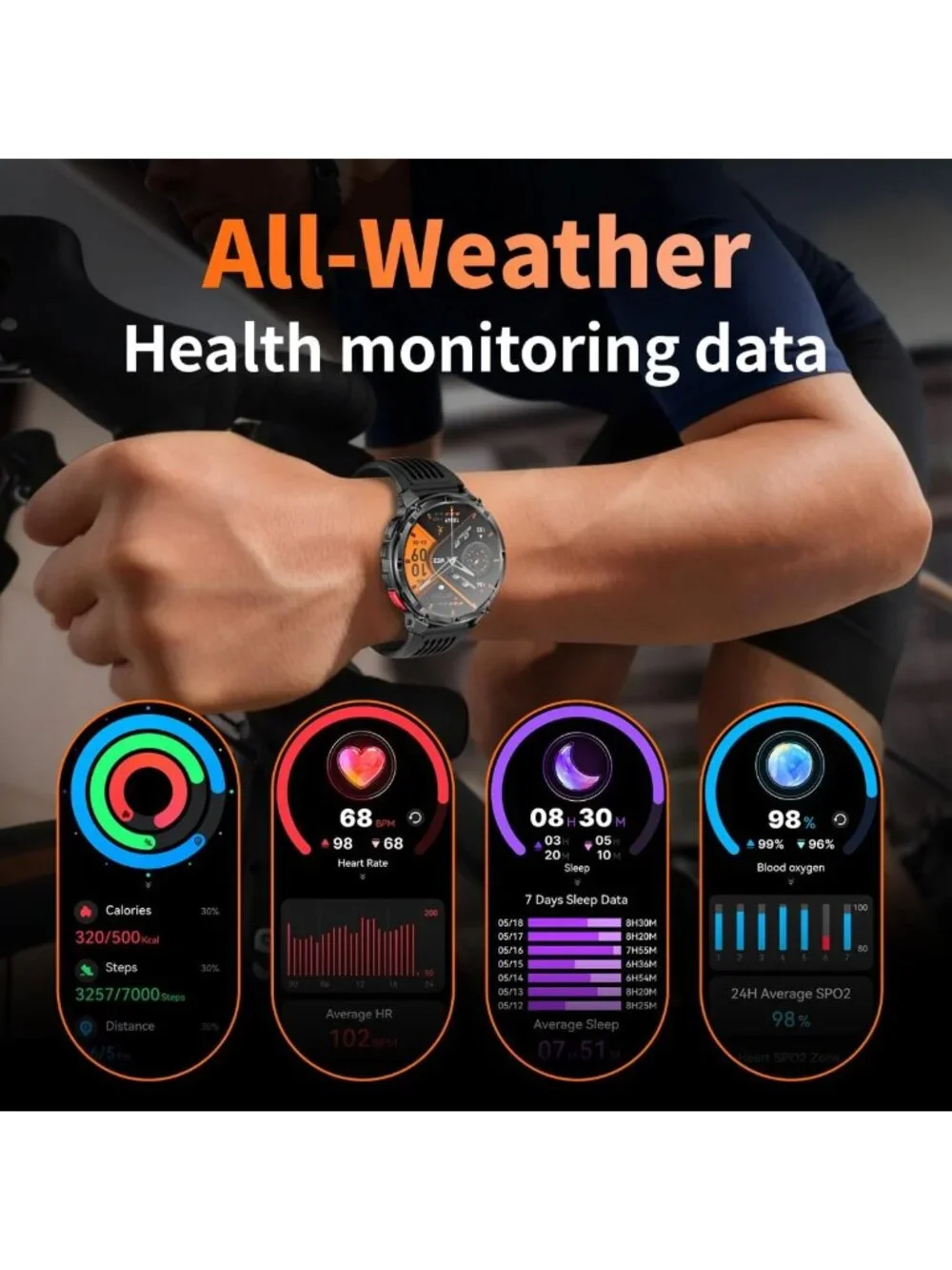Men's Military Sport Smart Watch - Fitness Tracker, Waterproof, 100+ Modes